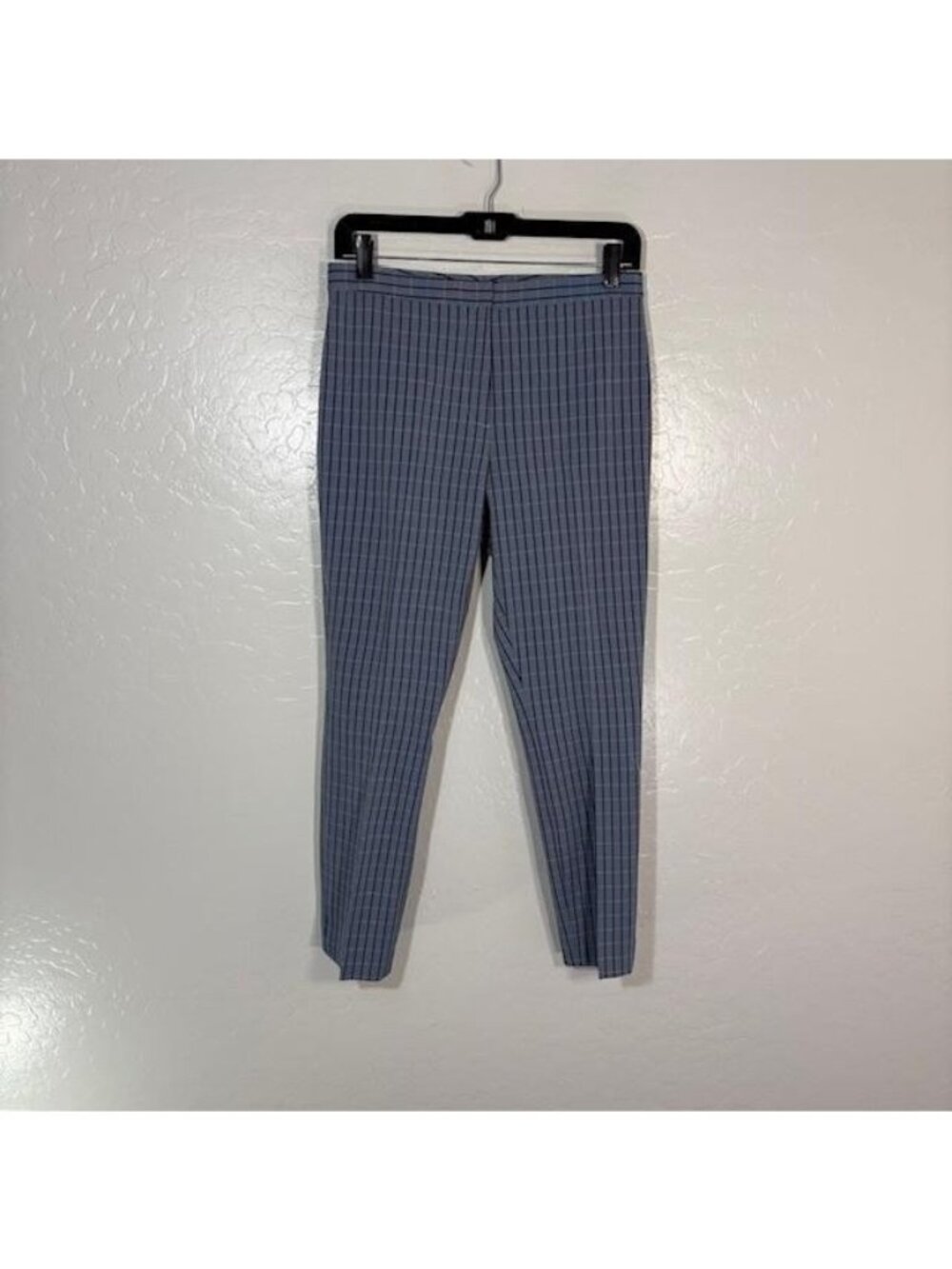 Theory Pants Womens 2 Blue Plaid Screen Viscose Classic Skinny Ankle Work